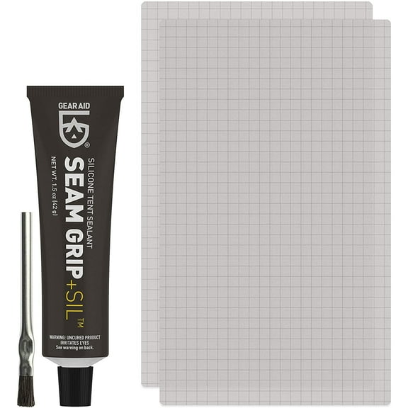 GEAR AID Seam Grip SIL Silicone Tent Sealant 1.5 oz and 2-Piece Silnylon Patches