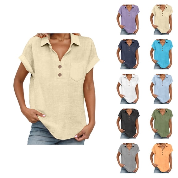 T Shirts for Women Summer Lightweight Short Sleeve V Neck Collared Tshirts Dressy Casual Office Work Shirt
