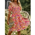 thumbnail image 5 of OUSIMEN Women's Dresses Casual Summer Print Ruffle A Line Short Sleeve Mini Floral Dress for Women, 5 of 7