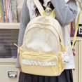thumbnail image 6 of Plaid Patchwork Backpack, Lace Trim School Backpack with Side Bowknots, Spacious Bag with Multi-Compartment for Travel Shopping (Yellow), 6 of 7