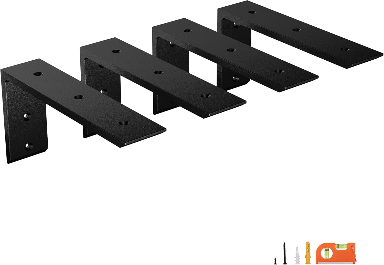 6-Pack 12 Inch Countertop Support Brackets, Heavy Duty L Brackets for Quartz/Wood/Laminate/Granite Countertops | 3/8" Thick Metal Steel | Frosted Black Powder Coated