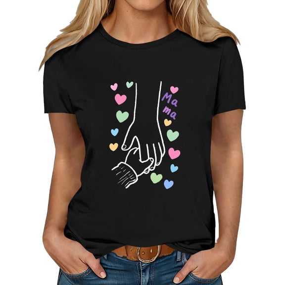 Busydd Womens T Shirts Fashion Holiday Mother's Day Graphic Tees for Women Casual Round Neck Short Sleeve Going Out Tee Top M