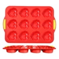 thumbnail image 4 of Press-Type Silicone Muffin Pan 12 Cup Heart Shaped Nonstick Baking Tray, Food Grade Silicone Carbon Steel Frame, OvenCupcake Mold, Red Gray, 4 of 8