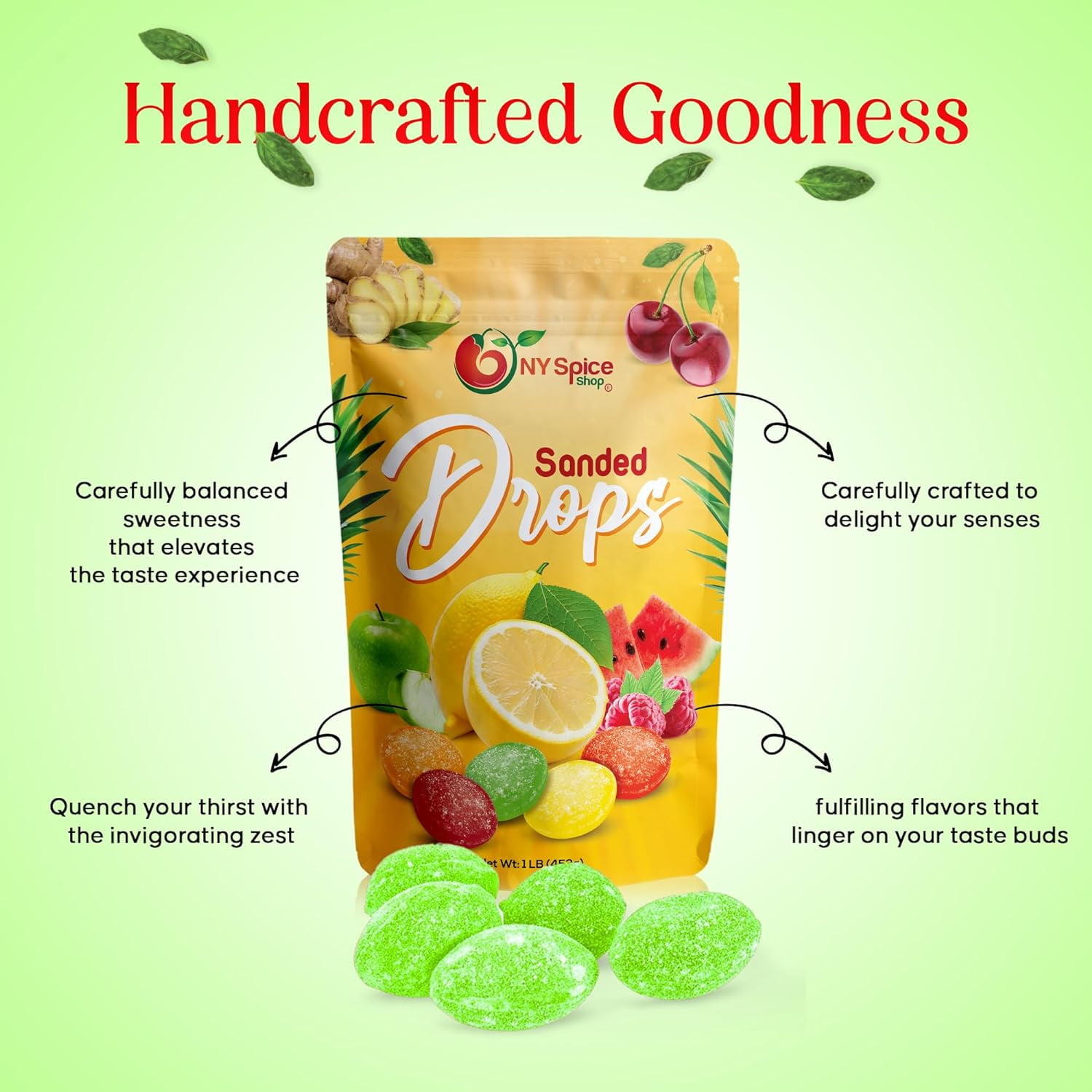 NY SPICE SHOP Sour Apple Sanded Candy Drops - 5 Pound - Classic Apple Flavored Hard Candy - Sour Drops Candy - Old Fashioned Sanded Drops - Perfect for Snacking, Sharing & Decor