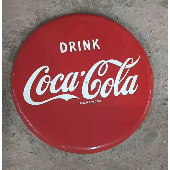 Coca Cola Button Rd Porcelain Enamel Heavy Metal Sign 20 Inches Diameter