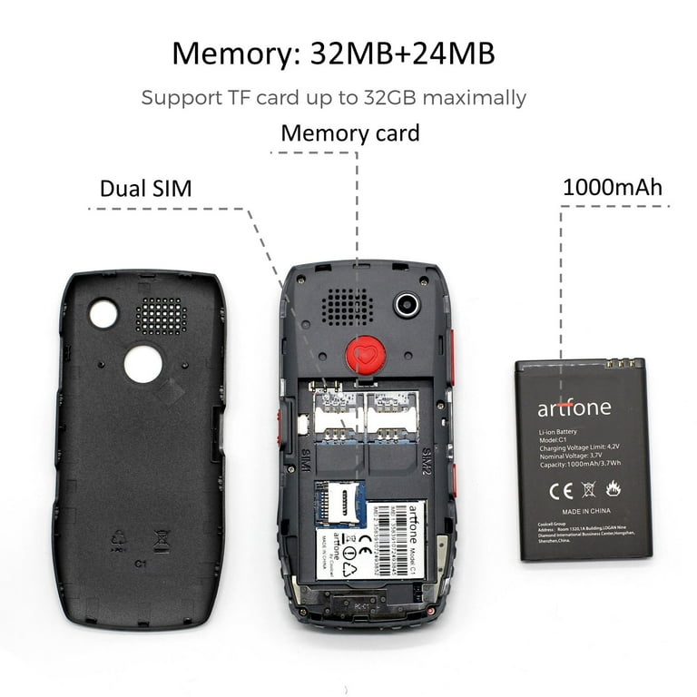 artfone C1 Plus Senior Mobile Phone, No Subscription, Large Key Mobile Phone, Elderly Mobile Phone, Dual SIM 1400 mAh Battery, Long Standby Time with artfone C1 Plus Senior Mobile Phone, No Subscription, Large Key Mobile Phone, Elderly Mobile Phone, Dual SIM 1400 mAh Battery, Long Standby Time with