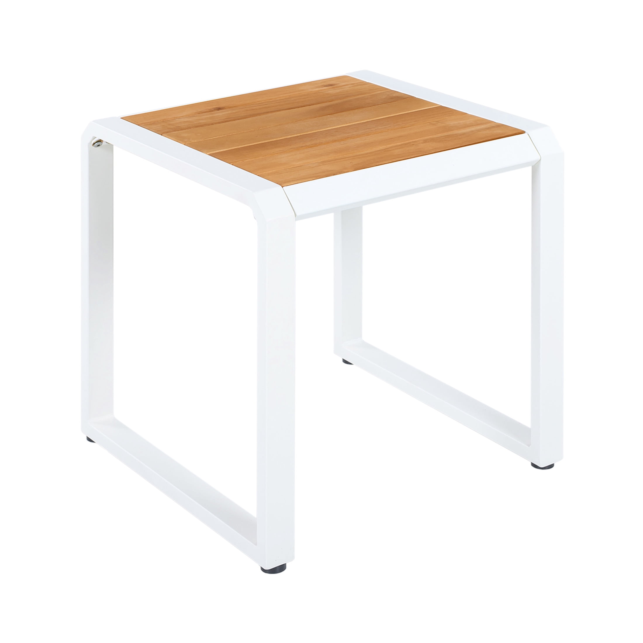 Christopher Knight Home Square Outdoor Accent Side Table with Acacia Wood Top, Iron Frame, White