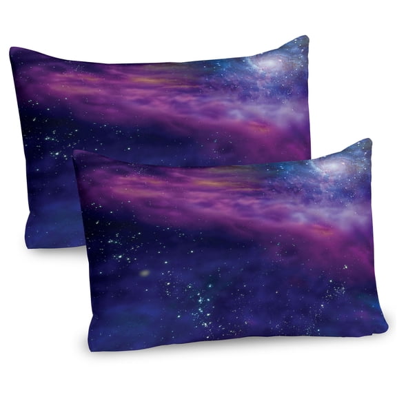 Ambesonne Outer Space Pillow Sham 2 Pack, Galaxy Nebula Star, 30"x20", Purple Blue