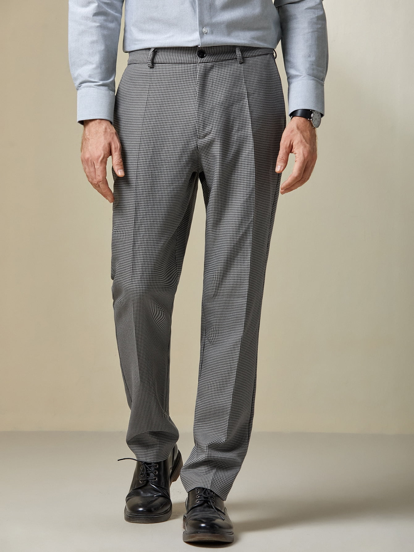 Men Houndstooth Print Suit Pants 2022 