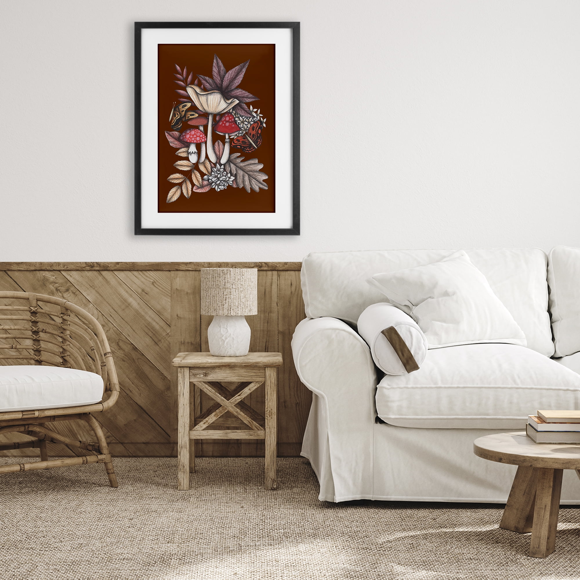Autumn Mushrooms Magic Black Framed Print Under Glass, design by Cecilia Battaini