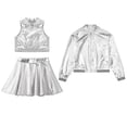 thumbnail image 3 of Alvivi Girls Metallic Jazz Hip Hop Dance Outfits Sleeveless Crop Top Bomber Jacket with Skirt Set Silver 8, 3 of 5