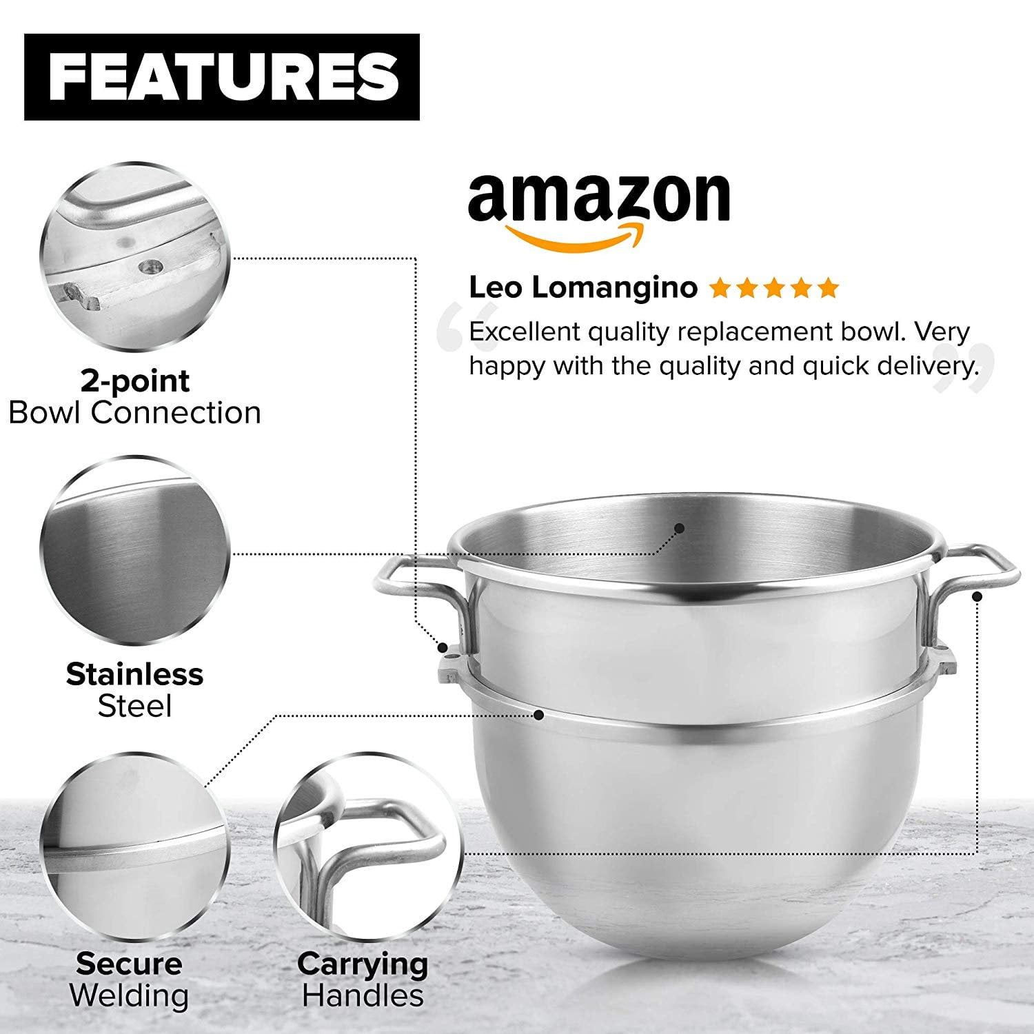 Hobart - 10VBWL - 10 QT. Heavy Duty Stainless Steel Mixing Bowl