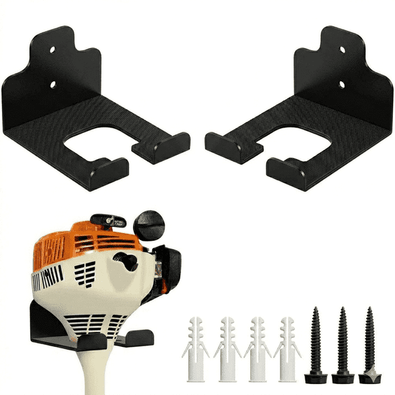 2-Pack Garage Organizer Trimmer Rack – Black Wall Mounted Hangers for Grass Trimmer, Hedge Trimmer & Garden Tools