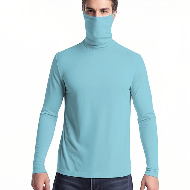 Mens and Womens Pullover Tops with Face Neck Mask Long Sleeves Cooling Sun Protection Solid Color Breathable Lightweight Summer Shirts with Thumb Hole Sky Blue