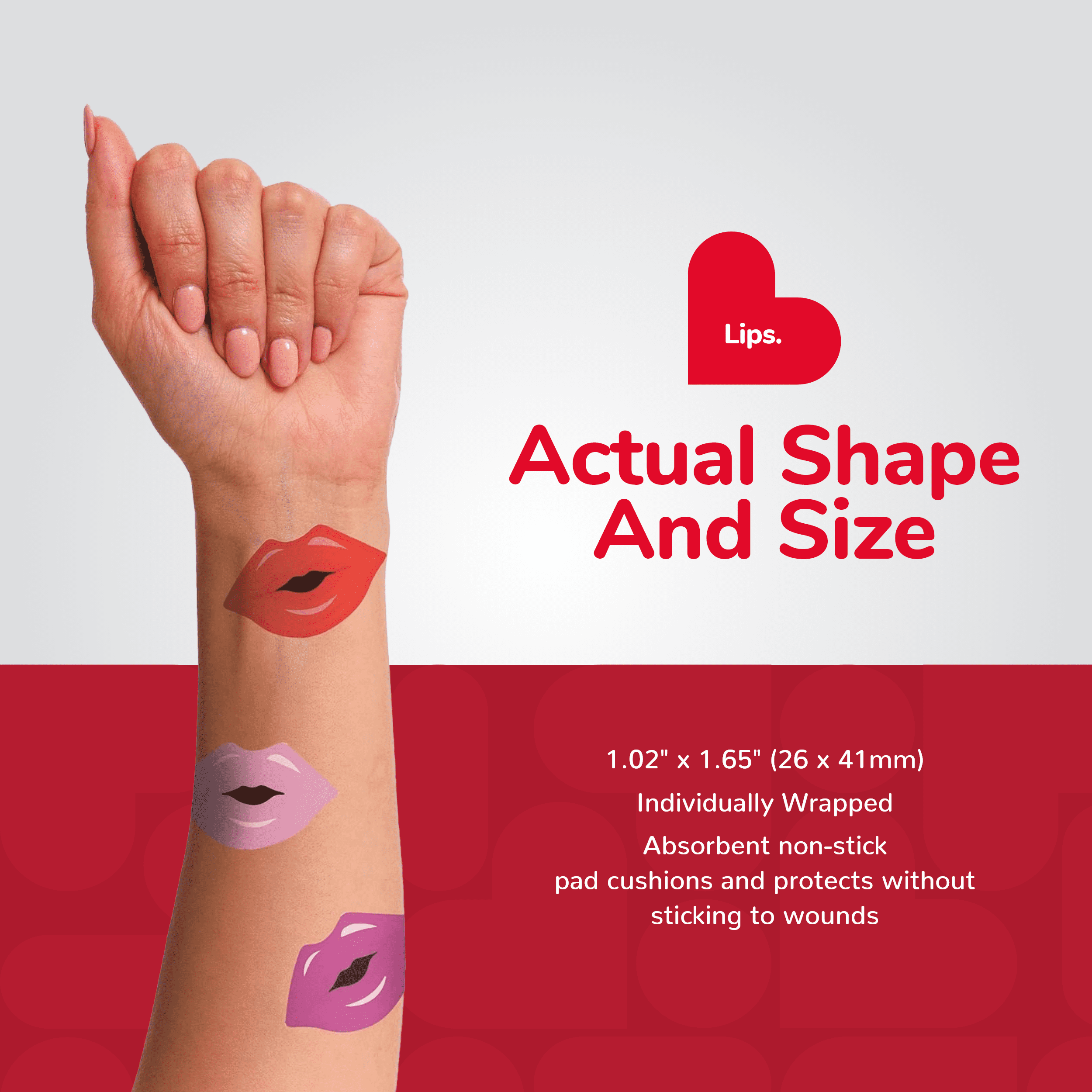 BioSwiss Bandages, Lips Shaped Self Adhesive Bandage, Latex Free