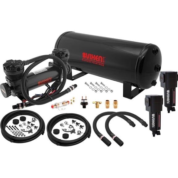 Vixen Air Suspension Kit for Truck/Car Bag/Air Ride/Spring. On Board System- 300psi Dual Cylinder Compressor, 3 Gallon Tank. For Boat Lift,Towing,Lowering,Load Leveling,Onboard Train Horn VXO8831DBF
