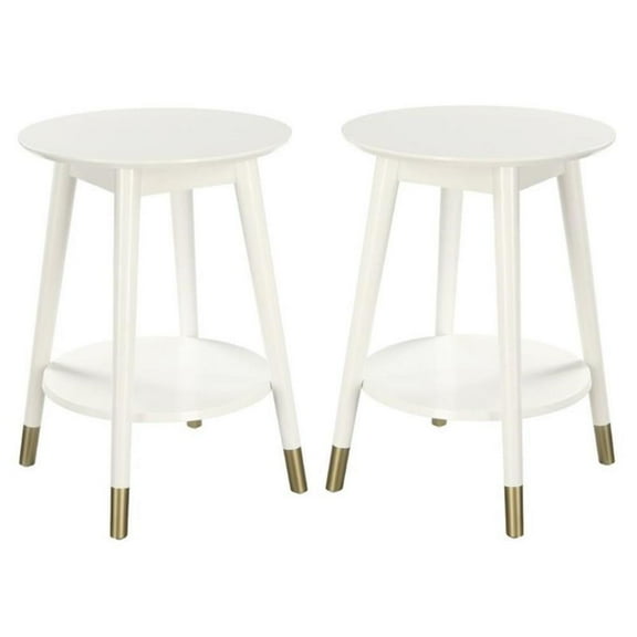 Home Square Wilson Mid Century Round End Table in White Wood Finish - Set of 2