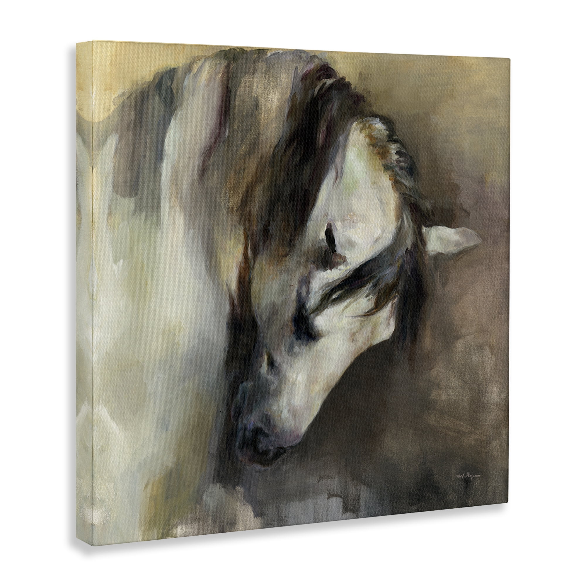 Stupell Industries Classical White Horse Animals Painting Wrapped Canvas Art Print Wall Art, 17 x 17