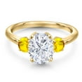 thumbnail image 3 of Gem Stone King 18K Yellow Gold Plated Silver White Moissanite and Yellow Sapphire Engagement Ring for Women | 2.82 Cttw | Oval 9X7MM | Gemstone Birthstone | Size 9, 3 of 7