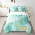 thumbnail image 2 of Abstract Marble Art Bedding Set Green Golden Marble Bed In A Bag With Sheets For Women Men,Gradient Marbling Twin Comforter Set 7 Piece Modern Simple Stone Grain Watercolor Bed Set, 2 of 5
