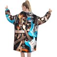 thumbnail image 3 of Music Guitar Print Oversized Blanket Hoodie, Wearable Blanket Adult For Women Men And Teenager, Super Soft Warm Flannel Fluffy Hooded Blankets Sweatshirt With Big Pocket, 3 of 8