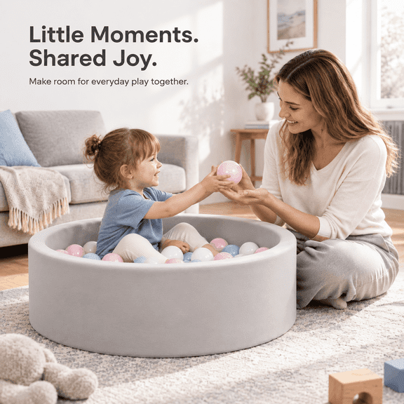 SweHouse Toddler Foam Ball Pit, Round Memory Foam Playpen, Indoor/Outdoor Kids Play Space, Grey.
