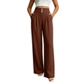 thumbnail image 3 of Tbopshirt Women's Wide Leg Pants Dress Pants High Waist 3 Button Pleated Hidden Side Pockets Business Casual Suit Trousers for Office Daily Wear Long Pants,Brown,S-XXL, 3 of 6