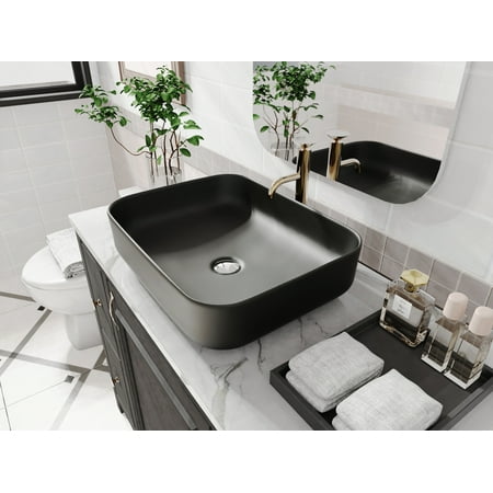 ELLAI Morden Rectangular Vessel Sink Black Ceramic Bathroom Sink-20 x16 x5.7”