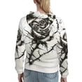 thumbnail image 7 of Balery Black And White Rose Pattern Womens Long Sleeve Hoodie, Pullover Hooded Sweatshirt, Kangaroo Pocket Hoodie with Eye-catching Drawstrings-Medium, 7 of 7