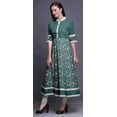 thumbnail image 3 of Bimba Green Leaves & Floral Block Indian Kurtis For Women Printed A Line Anarkali Kurti Casual Ethnic Dress-Large, 3 of 5