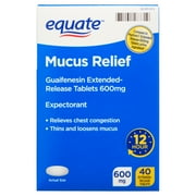 Equate 12 Hour Mucus ER Guaifenesin Extended-Release Tablets, 600 mg, 40 Count, Compare to Mucinex® Extended Release 600 mg Tablets Active Ingredient