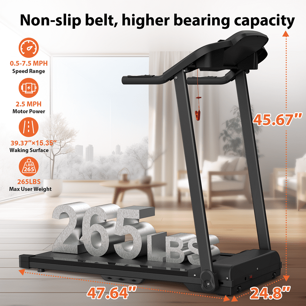 YDSM Foldable Treadmill 2.5HP Electric Folding Treadmill Running Walking Machine for Home Gym, Max 265 LBS Weight Capacity