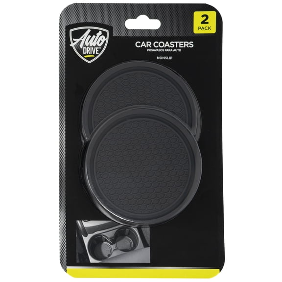 Auto Drive 2-Pack Car Coasters – Absorbent Cup Holder Inserts for Car, Truck, or SUV, Black