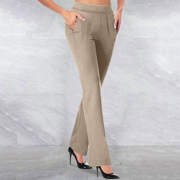 Dxzfnsa Womens Dress Pants Women Lightweight Solid Color Stretchy Bootcut Work Pants Summer Casual High Waisted Leg Yoga Pants with Pockets