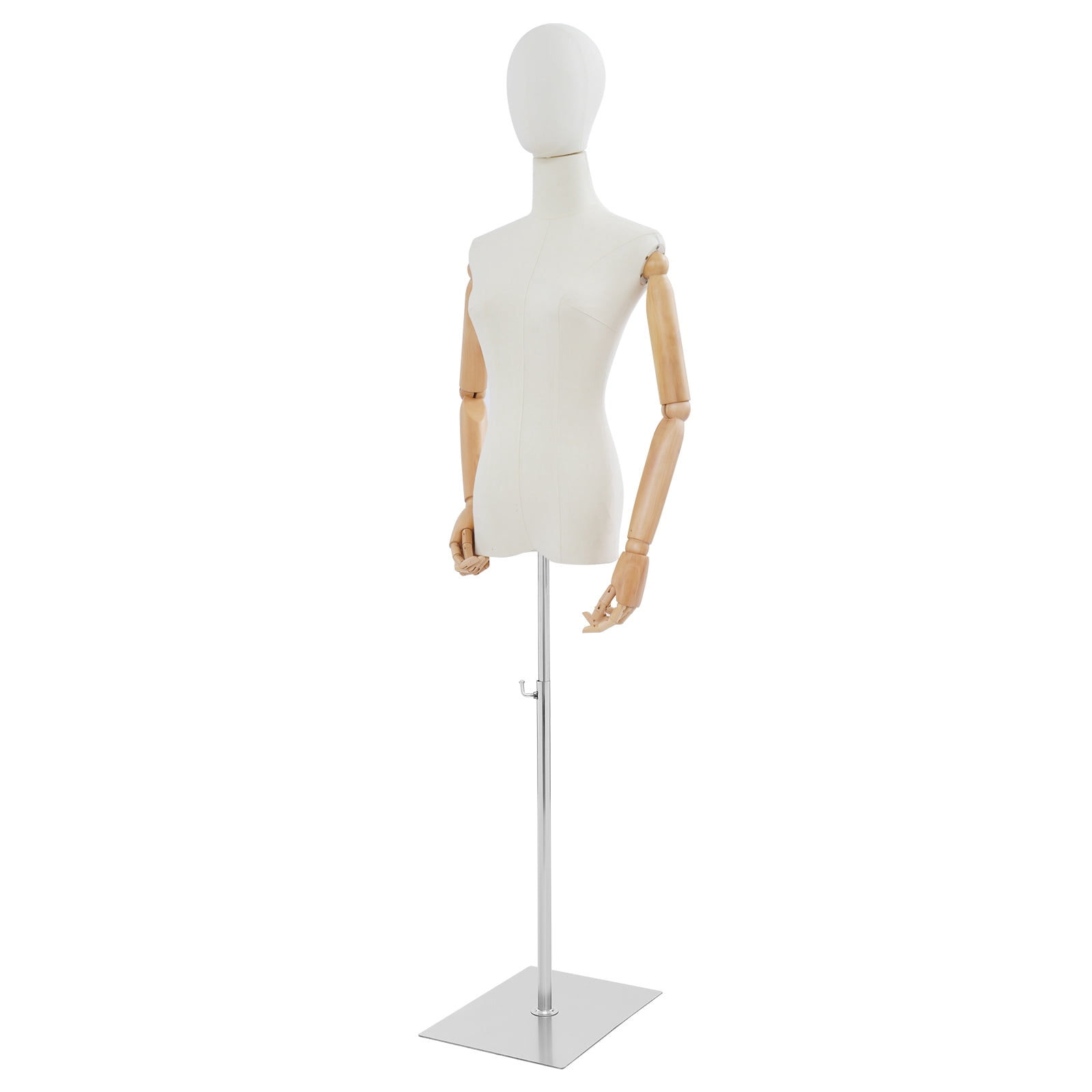Female Mannequin, Female Dress Form Display, Adjustable Height（White + Wood Color + Silver）
