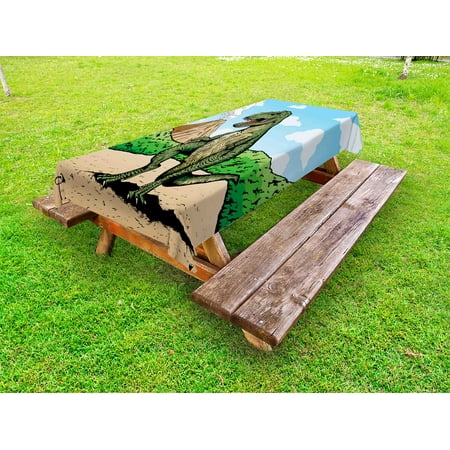

Dinosaur Outdoor Tablecloth Giant Lizard T-Rex on Active Volcano Untouched Jungle Backdrop Decorative Washable Fabric Picnic Tablecloth 58 X 104 Inches Green Pale Brown Pale Blue by Ambesonne