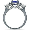 thumbnail image 6 of Trilogy Ring Round Pear Teardrop Blue Sapphire Cubic Zirconia Black Tone 925 Sterling Silver, Size 9, 6 of 7