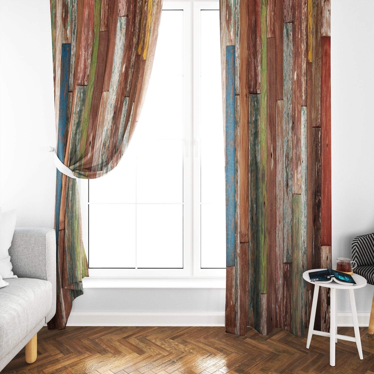 Lfeey Blackout Curtains Wooden Panels, Bedroom Insulation, Vintage Brown, 42x84 inches, Set of 2