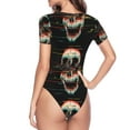 thumbnail image 4 of Fotbe Women Short Sleeve Bodysuit Round Neck Glitch Screaming Skull Bodysuit For Women Round Neck Scoop Neck Long Sleeve Stretch Tops Jumpsuit-X-Large, 4 of 9