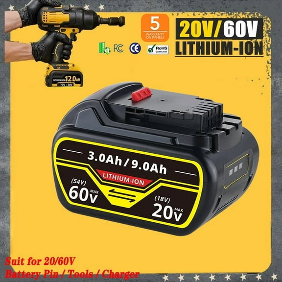 Persever 9.0Ah DCB609 Li-on Battery Replace for Dewalt 20V/60V 3.0/9.0Ah Battery Pin DCB606 DCB612 DCB615 Compatible With Cordless Power Tools & Chargers DCB101 DCB115 DCB118 DCB1104 DCB1106