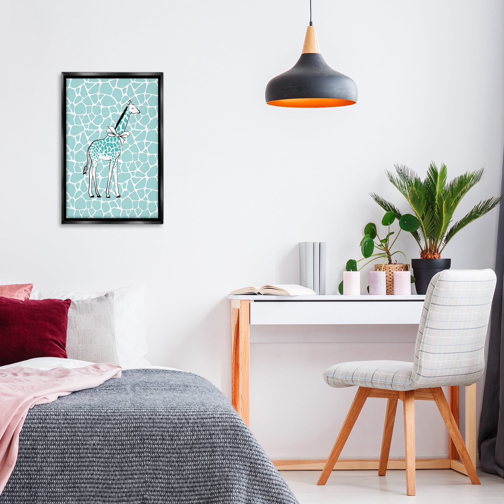 Stupell Industries Blue Patterned Glam Giraffe Animals & Insects Painting Black Floater Framed Canvas Art Print Wall Art, 17 x 25