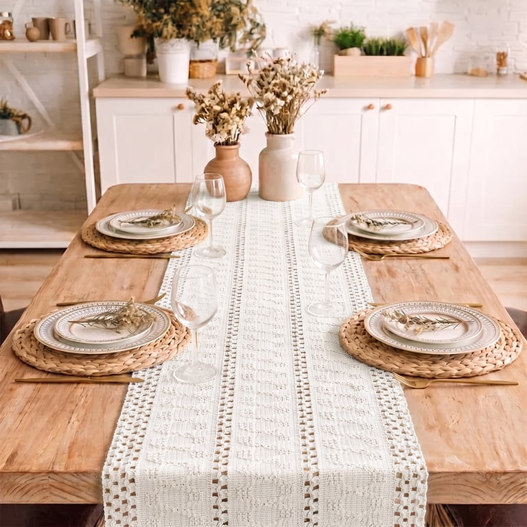 Sm:)e Beige Woven Farmhouse Table Runner 12 x 72 Inch photo 6