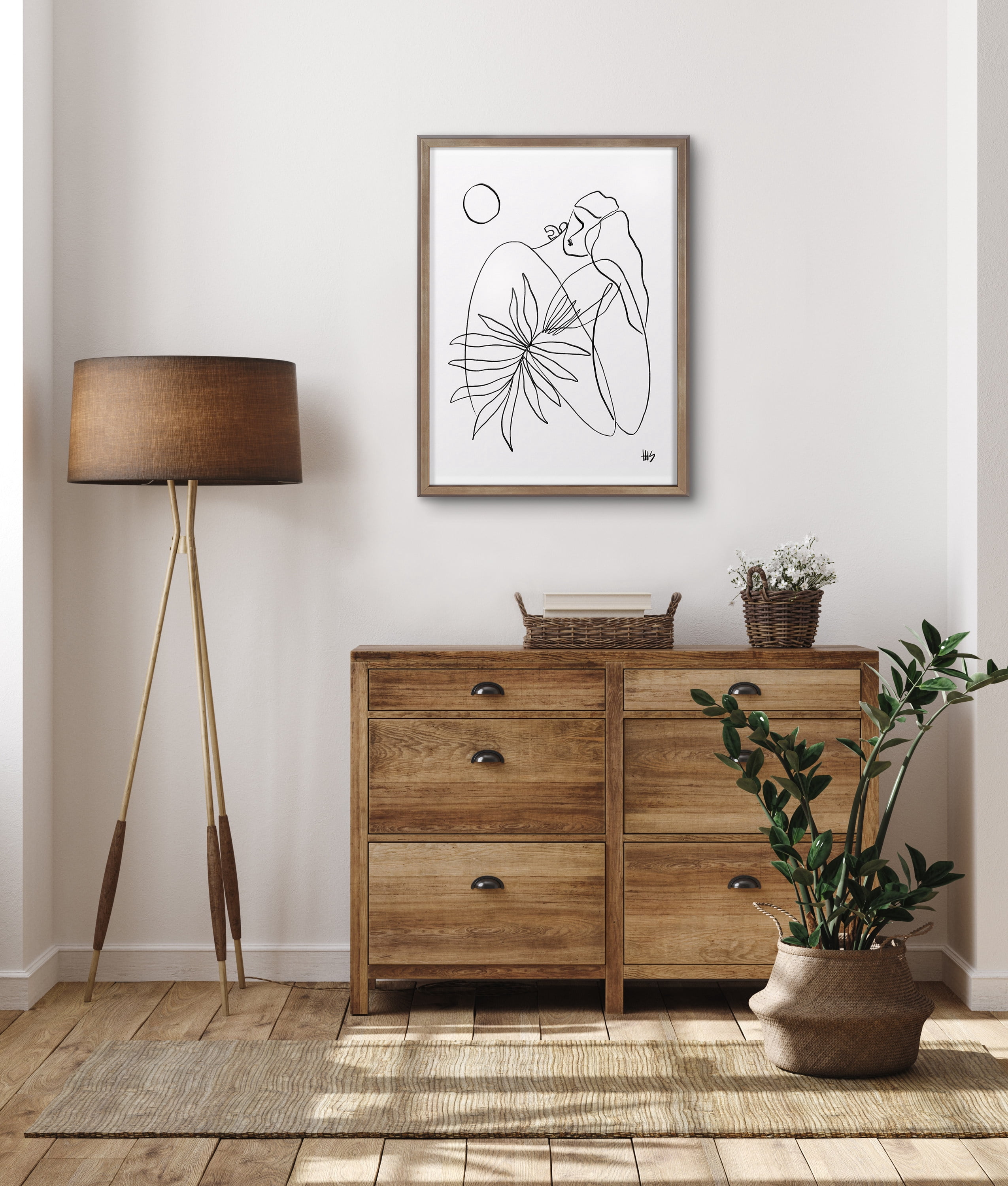 Kate and Laurel Blake Summer Lines 7 Framed Printed Glass Wall Art by Maggie Stephenson, 18x24 Gold, Chic Line Drawing for Wall