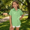 thumbnail image 2 of YUQIN Girl's Tops Classic Solid Color Short Sleeve Shirts For Girls Button Down Shirt Casual Blouse Everyday Solid Color Fashion Top Stylish T Shirts, 2 of 6