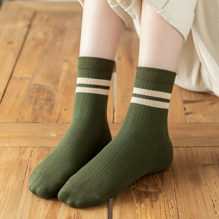 

Opolski 2 Pair Mid Tube Socks Wear-resistant Not Deformed Thicken Striped High Elasticity Cold-proof Anti-odor Anti-slip Winter Socks for Daily Wear