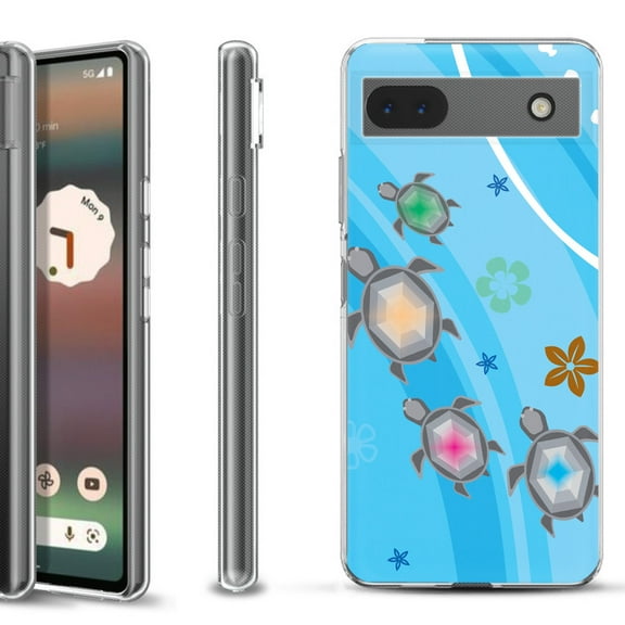 Slim-Fit Gel TPU Phone Case for Google Pixel 6a, by OneToughShield ® - Happy Turtle