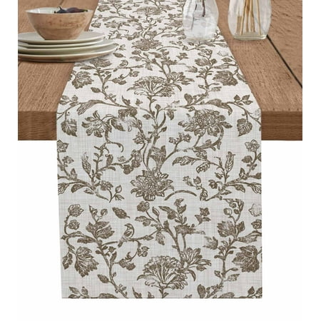 

Farmhouse Brown Table Runner Vintage Flower Leaf Botanical Plant Tablerunners 13 x 48 Inch Table Decorations Tabletop Scarf for Summer Gathering Holiday Farmhouse Kitchen Dining Decor