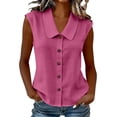 thumbnail image 2 of Tank Top Women Women's Solid Color Casual Sleeveless Lapel Doll Collar Knot Linen Button Cardigan Top Hot Pink Xxl, 2 of 7