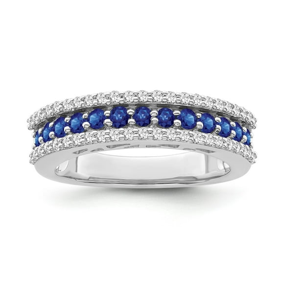 Araiya Fine Jewelry Sterling Silver Diamond and Blue Sapphire 3 Row Ring (1/3 cttw, I-J Color, I2-I3 Clarity) Size 7