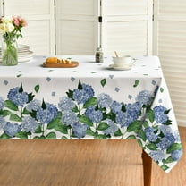 Spring Summer Tablecloth 60x84 Inch, Easter Watercolor Hydrangea Blooming Floral Table Cover for Party Picnic Dinner Decor